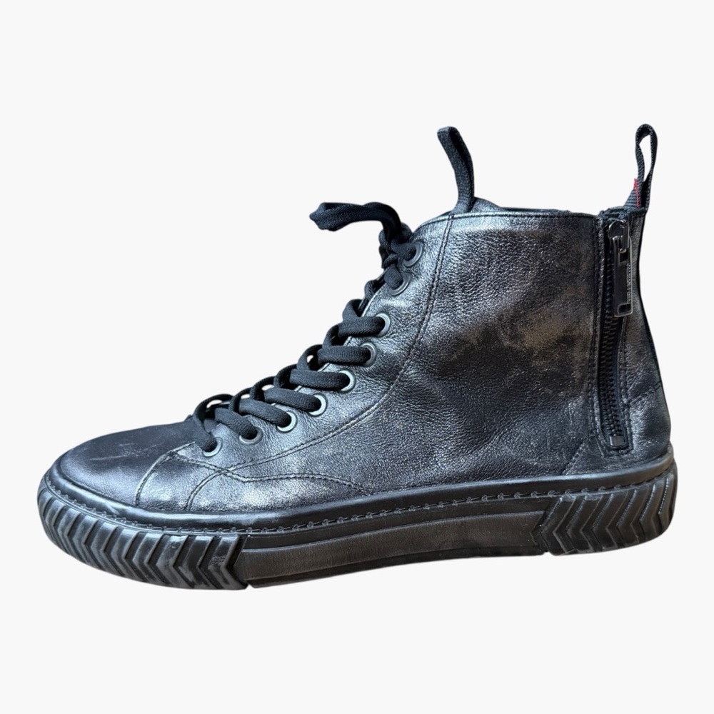 Karl Lagerfeld Men's Metallic Leather Double Back Zip High Top Sneakers Size 9.5 - Picture 3 of 10